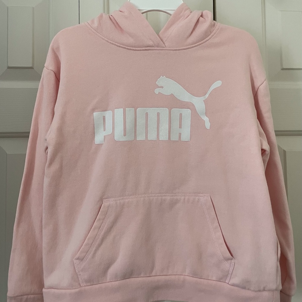 Girls Puma Pink Hoodie With Pockets, Size Large